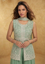 Thumbnail for Anaita Green Georgette Stitched Palazzo Suit with Embroidery & Sequence Work - Distacart