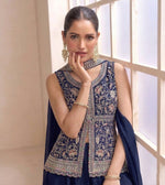 Thumbnail for Anaita Navy Georgette Stitched Plazzo Suit with Sequence Lakhnavi Embroidery work - Distacart