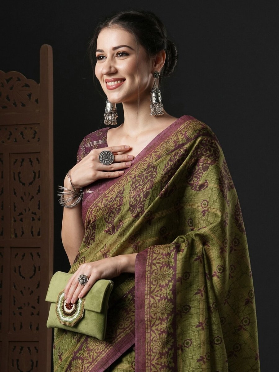 Anouk Green & Brown Ethnic Motifs Printed Kota Saree - Distacart