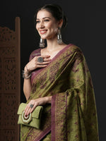 Thumbnail for Anouk Green & Brown Ethnic Motifs Printed Kota Saree - Distacart