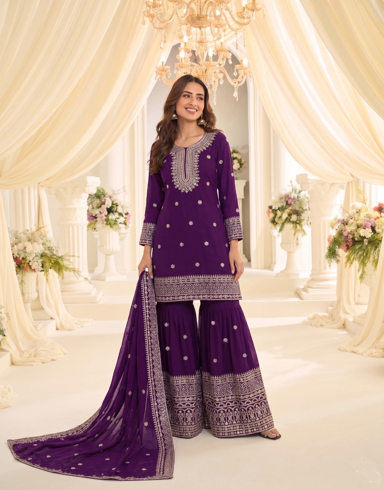 Anaita Violet Chinon Readymade Suit with Embroidery & Sequence Work - Dista