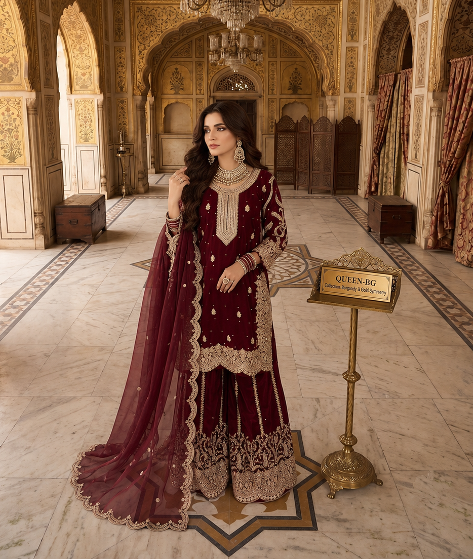 Anaita Maroon Silk Blend Readymade Suit With Embroidery & Sequence Work