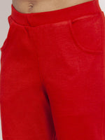 Thumbnail for TAG 7 Women Red Solid Ankle-Length Woolen Pants