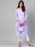Thumbnail for ADA Women Lavender & White Chikankari Embroidered Kurta with Trousers & Inner - Distacart