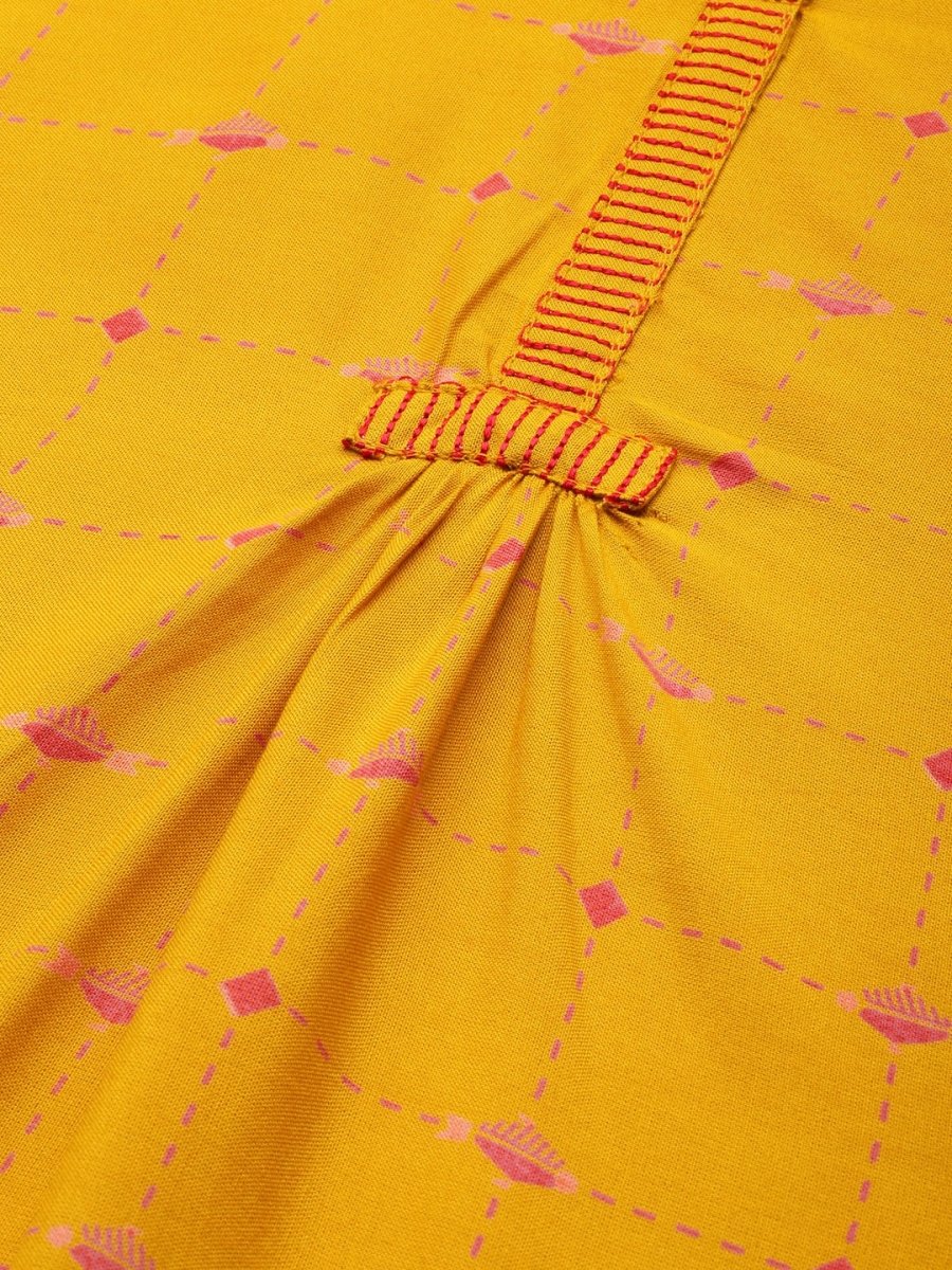 All About You Women Yellow & Pink Printed Kurta - Distacart