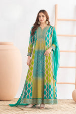 Thumbnail for Anaita Green Chinon Stitched Anarkali Suits With Embroidery & Sequence Work - Distacart