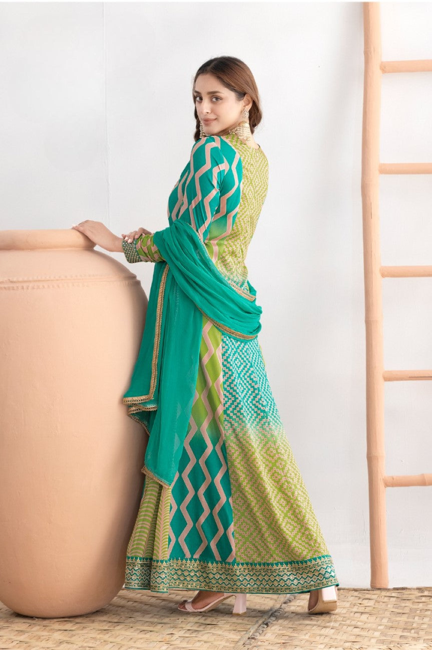 Anaita Green Chinon Stitched Anarkali Suits With Embroidery & Sequence Work - Distacart