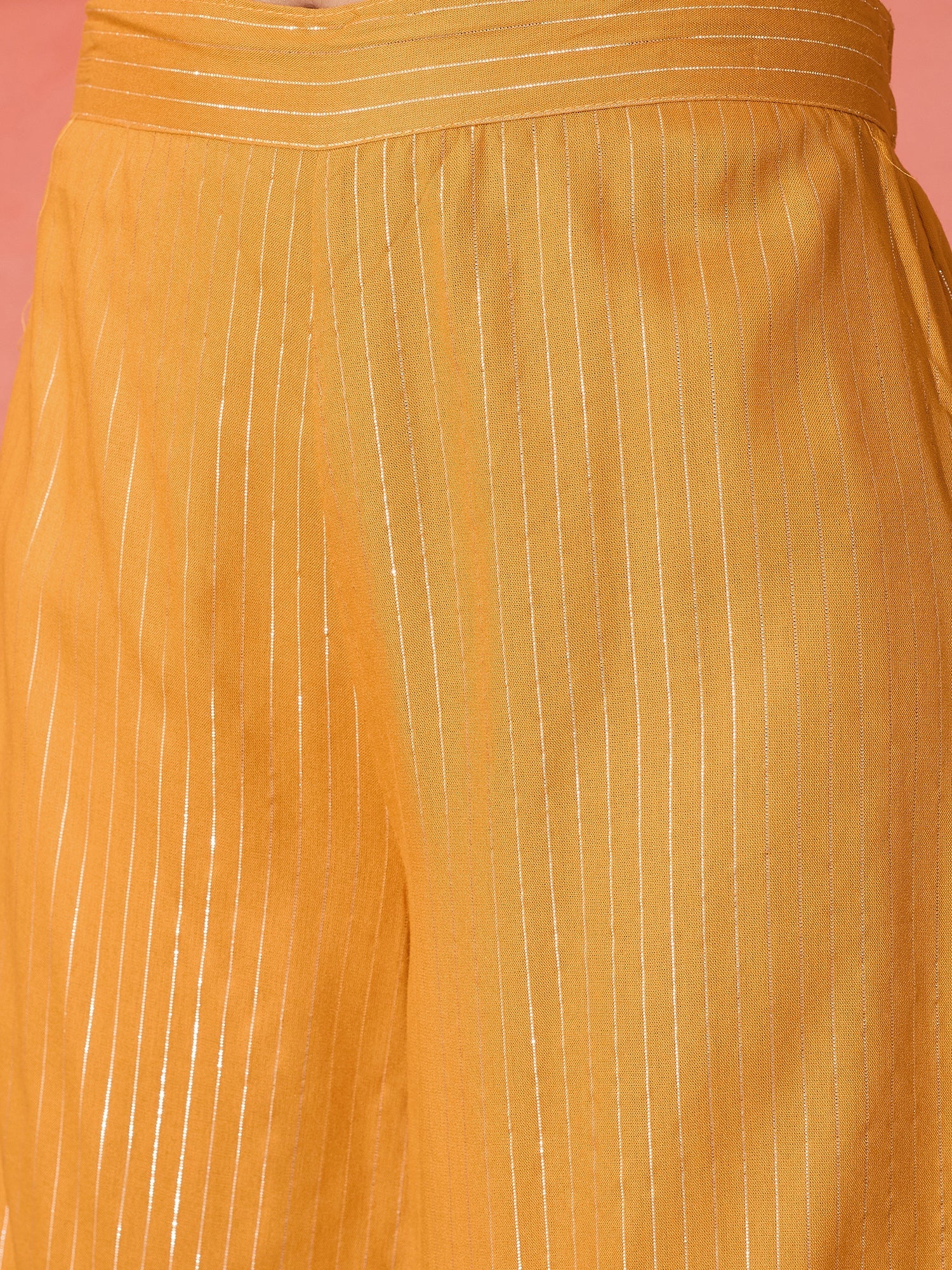 InWeave Mustard Lurex Flared V Neck Kurta Palazzo Set - Distacart