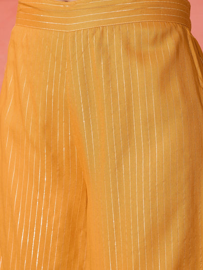InWeave Mustard Lurex Flared V Neck Kurta Palazzo Set - Distacart