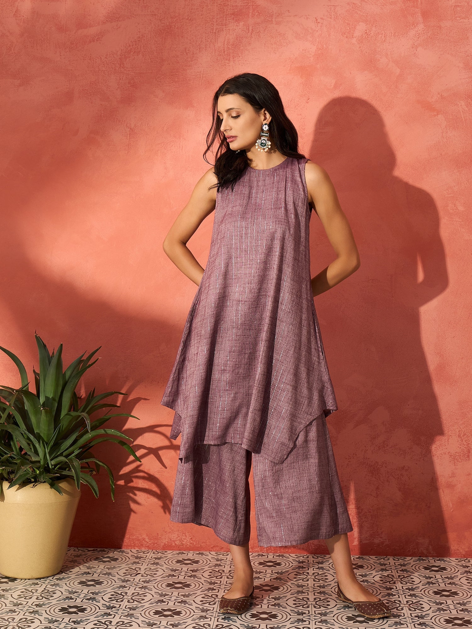 InWeave Mauve Lurex Short Palazzo Kurta Set - Distacart