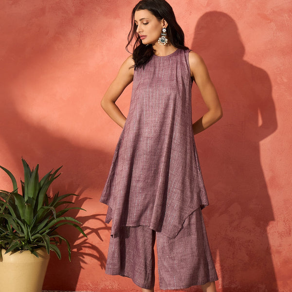 InWeave Mauve Lurex Short Palazzo Kurta Set - Distacart