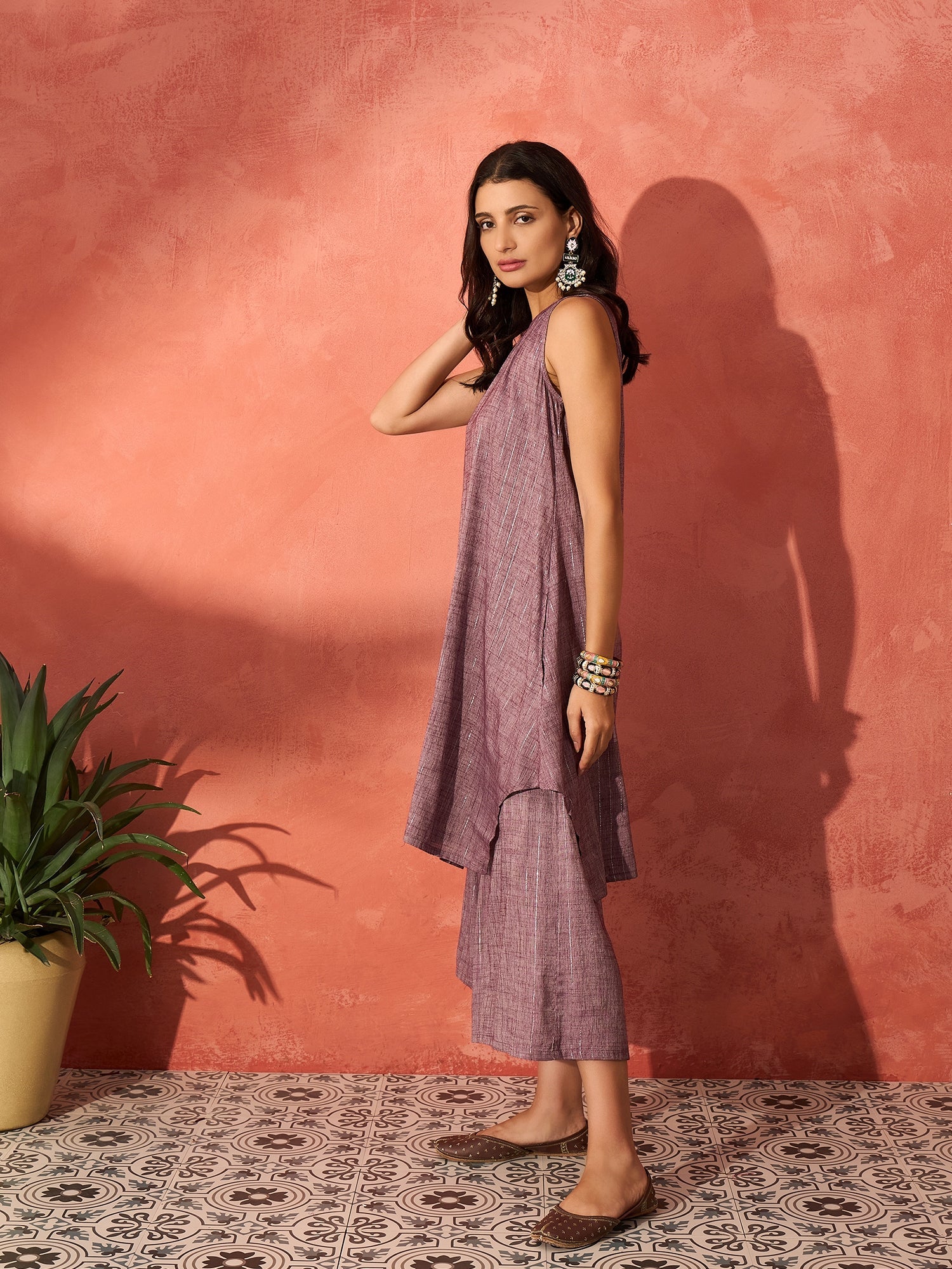 InWeave Mauve Lurex Short Palazzo Kurta Set - Distacart