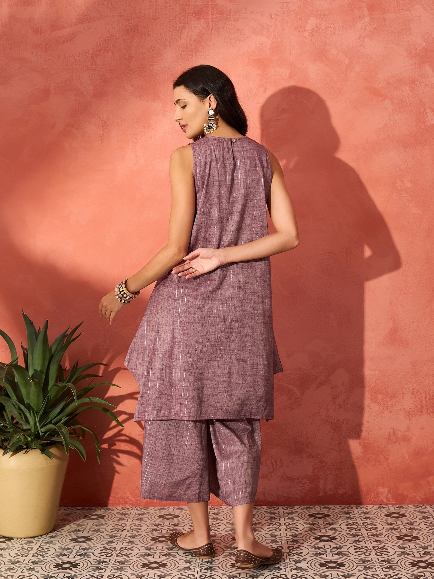 InWeave Mauve Lurex Short Palazzo Kurta Set - Distacart