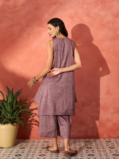 InWeave Mauve Lurex Short Palazzo Kurta Set - Distacart