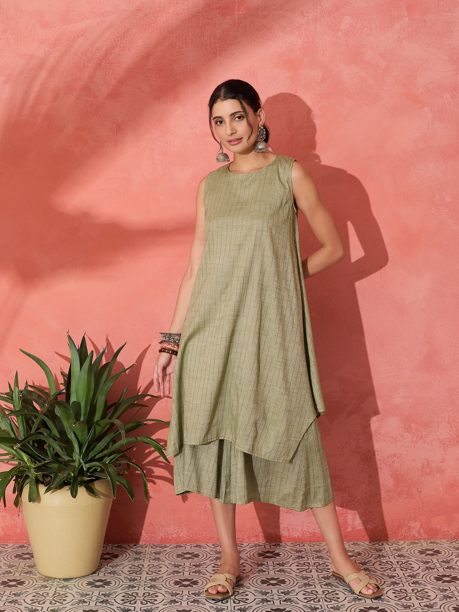 InWeave Olive Lurex Short Palazzo Kurta Set - Distacart