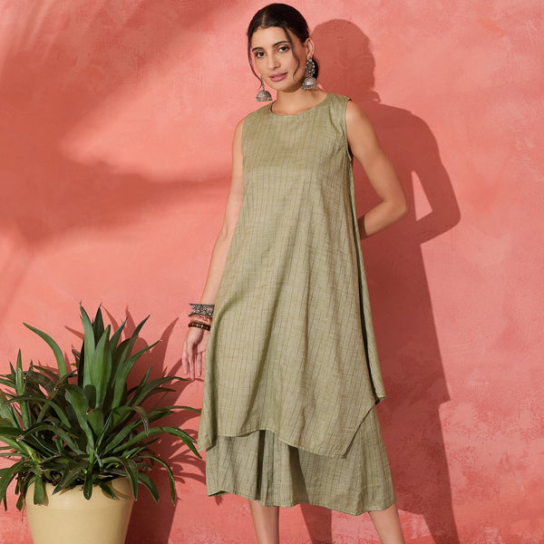 InWeave Olive Lurex Short Palazzo Kurta Set - Distacart