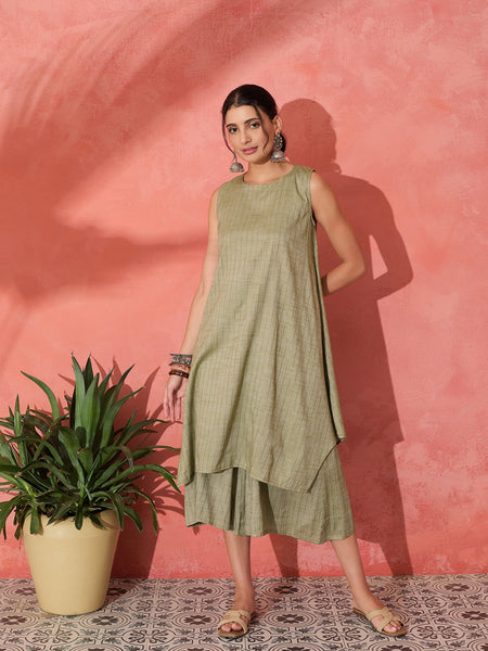 InWeave Olive Lurex Short Palazzo Kurta Set