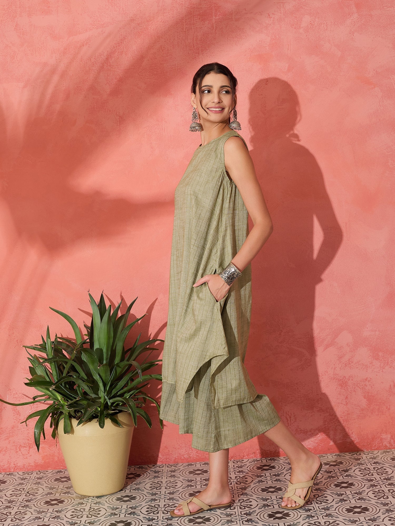 InWeave Olive Lurex Short Palazzo Kurta Set - Distacart