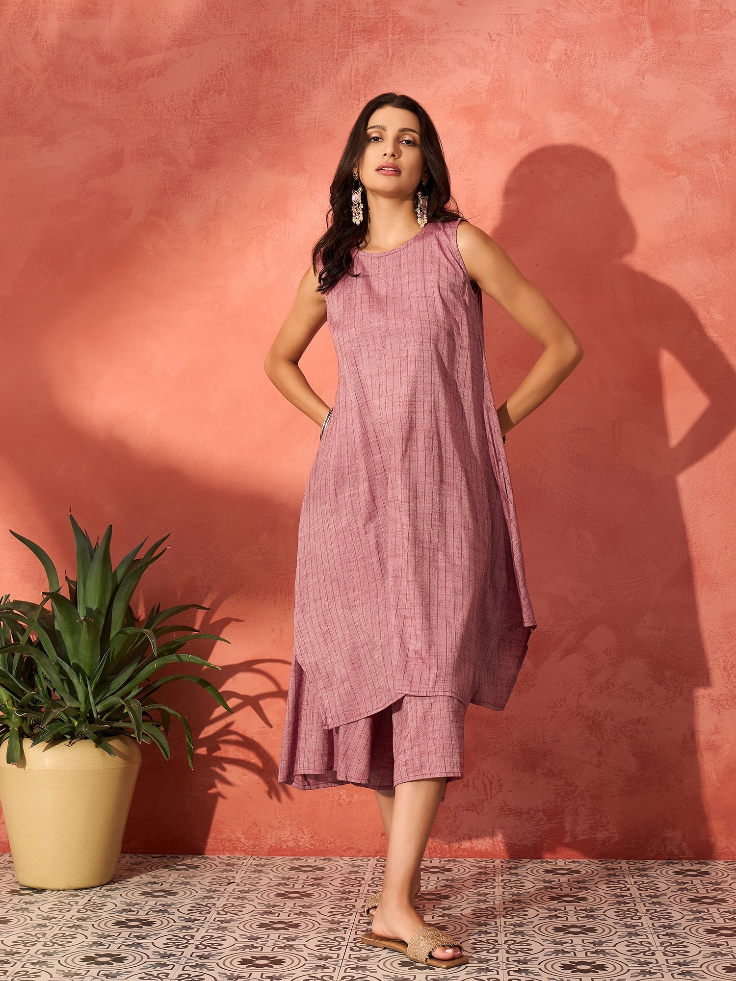 InWeave Wine Lurex Short Palazzo Kurta Set - Distacart