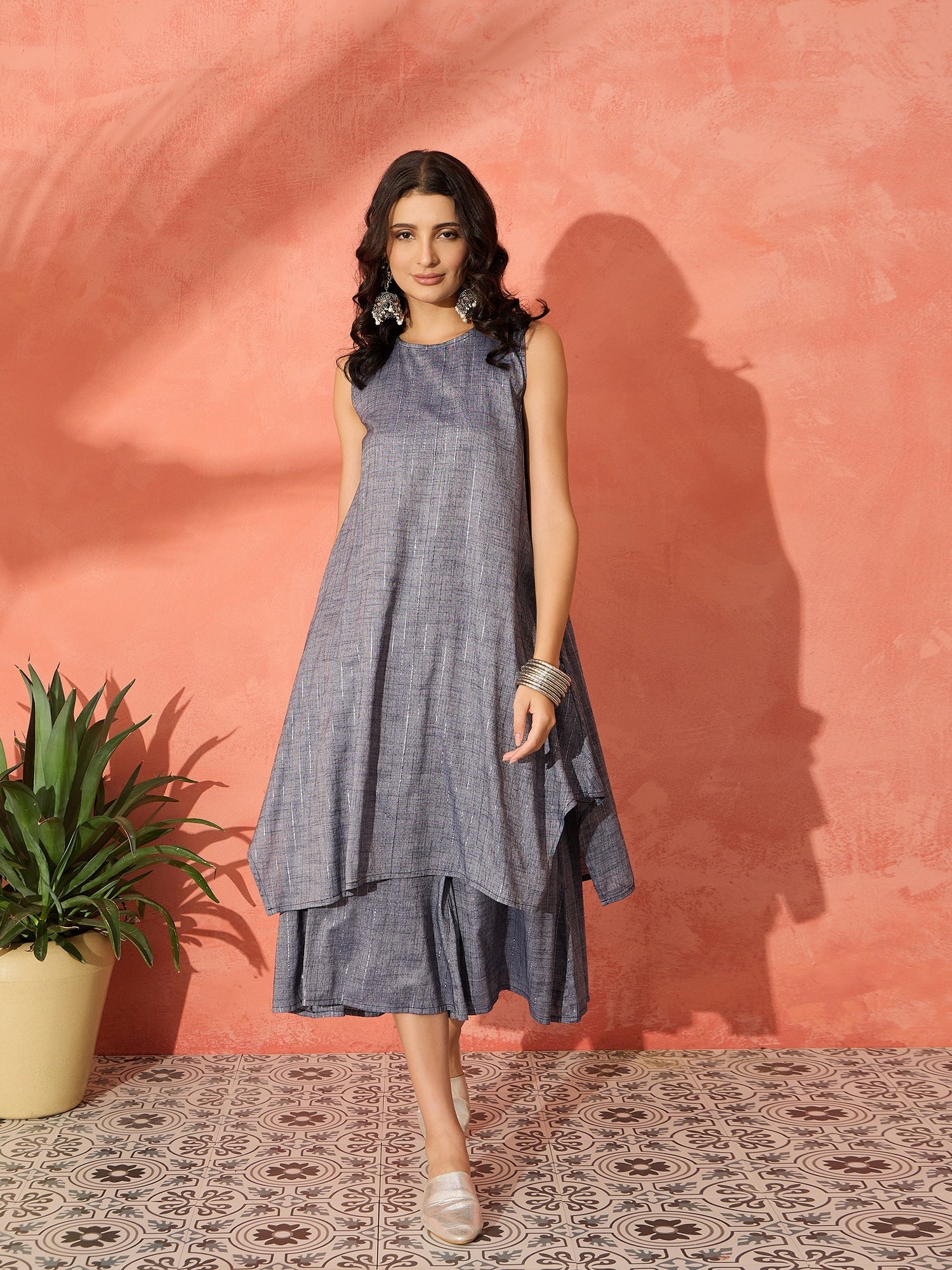InWeave Blue Lurex Short Palazzo Kurta Set - Distacart