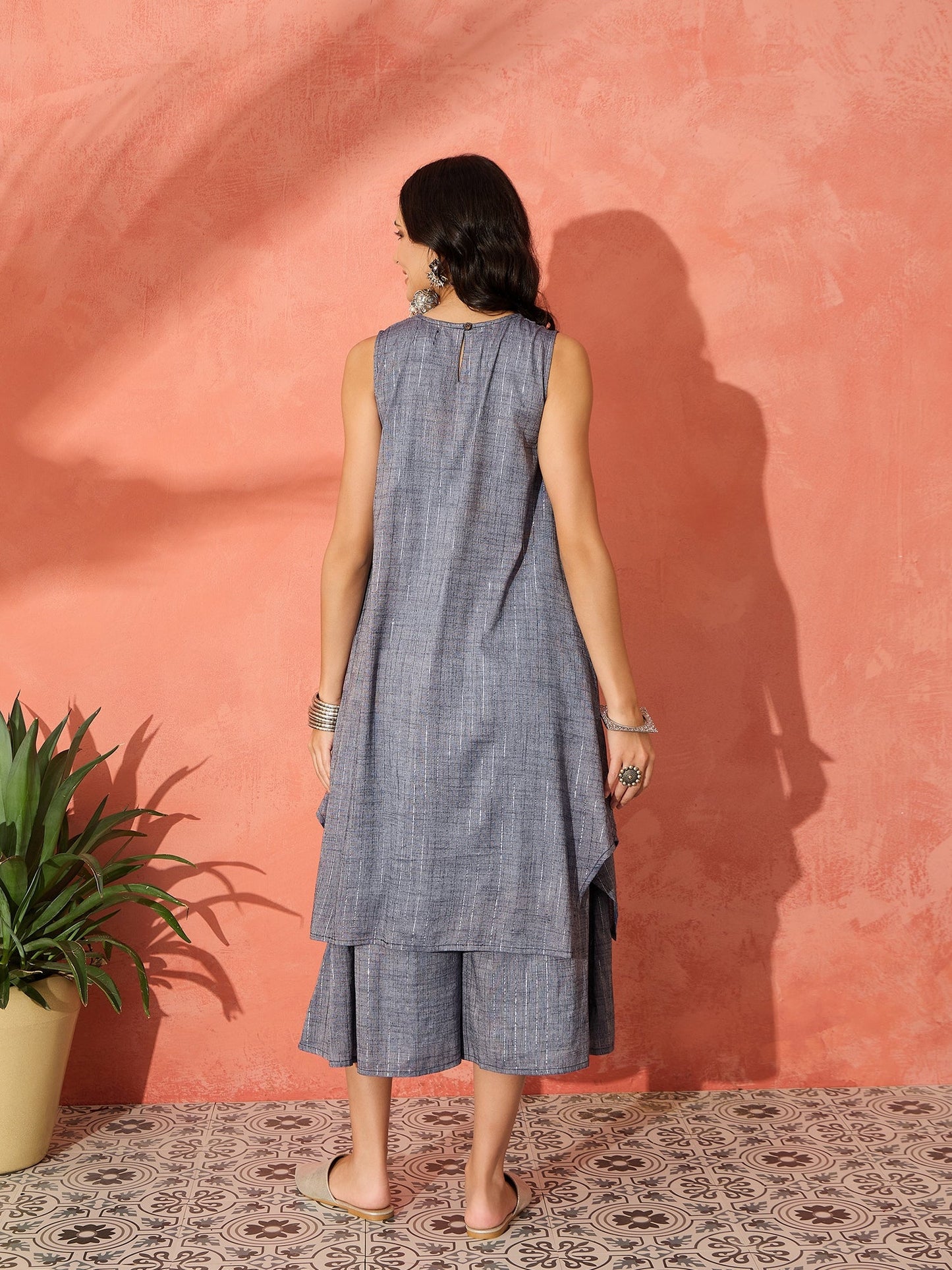 InWeave Blue Lurex Short Palazzo Kurta Set - Distacart