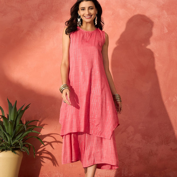InWeave Red Lurex Short Palazzo Kurta Set - Distacart