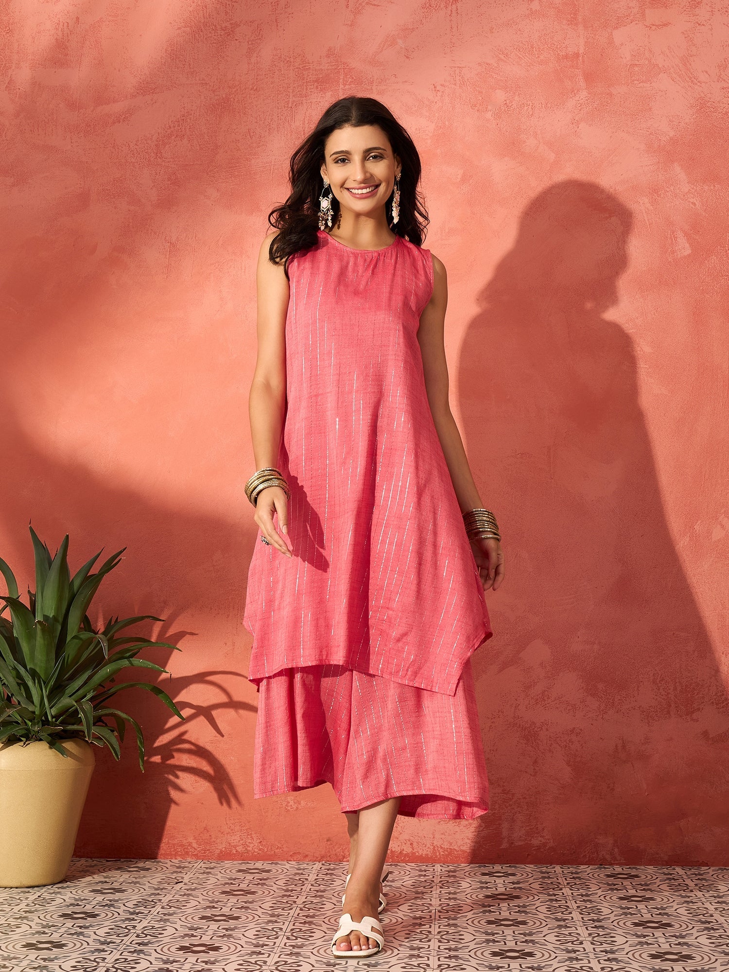 InWeave Red Lurex Short Palazzo Kurta Set - Distacart