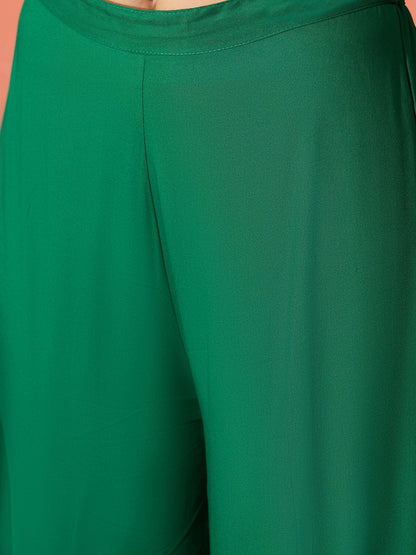 InWeave Forest Green Short Kurta Palazzo Set - Distacart