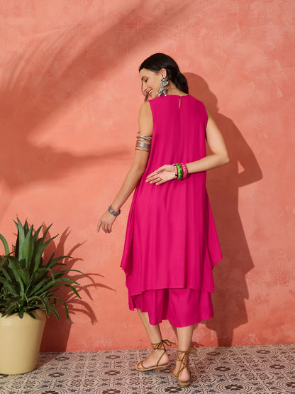 InWeave Fuchsia Short Kurta Palazzo Set - Distacart
