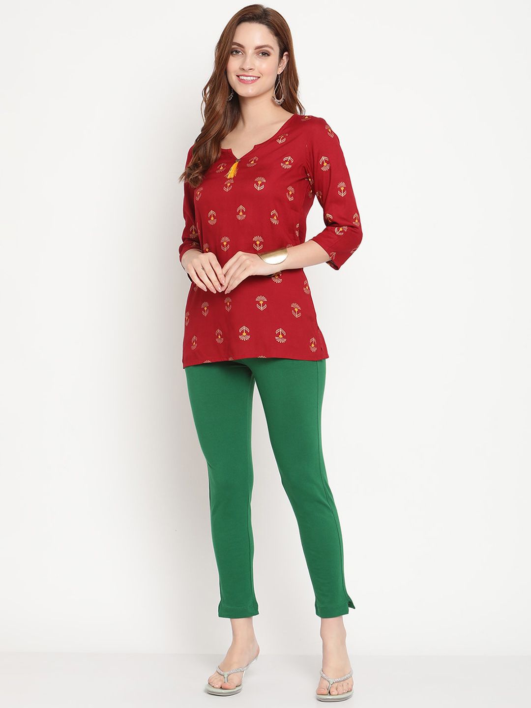TAG 7 Pack of 2 Green & Mustard Yellow Ankle-Length Leggings - Distacart
