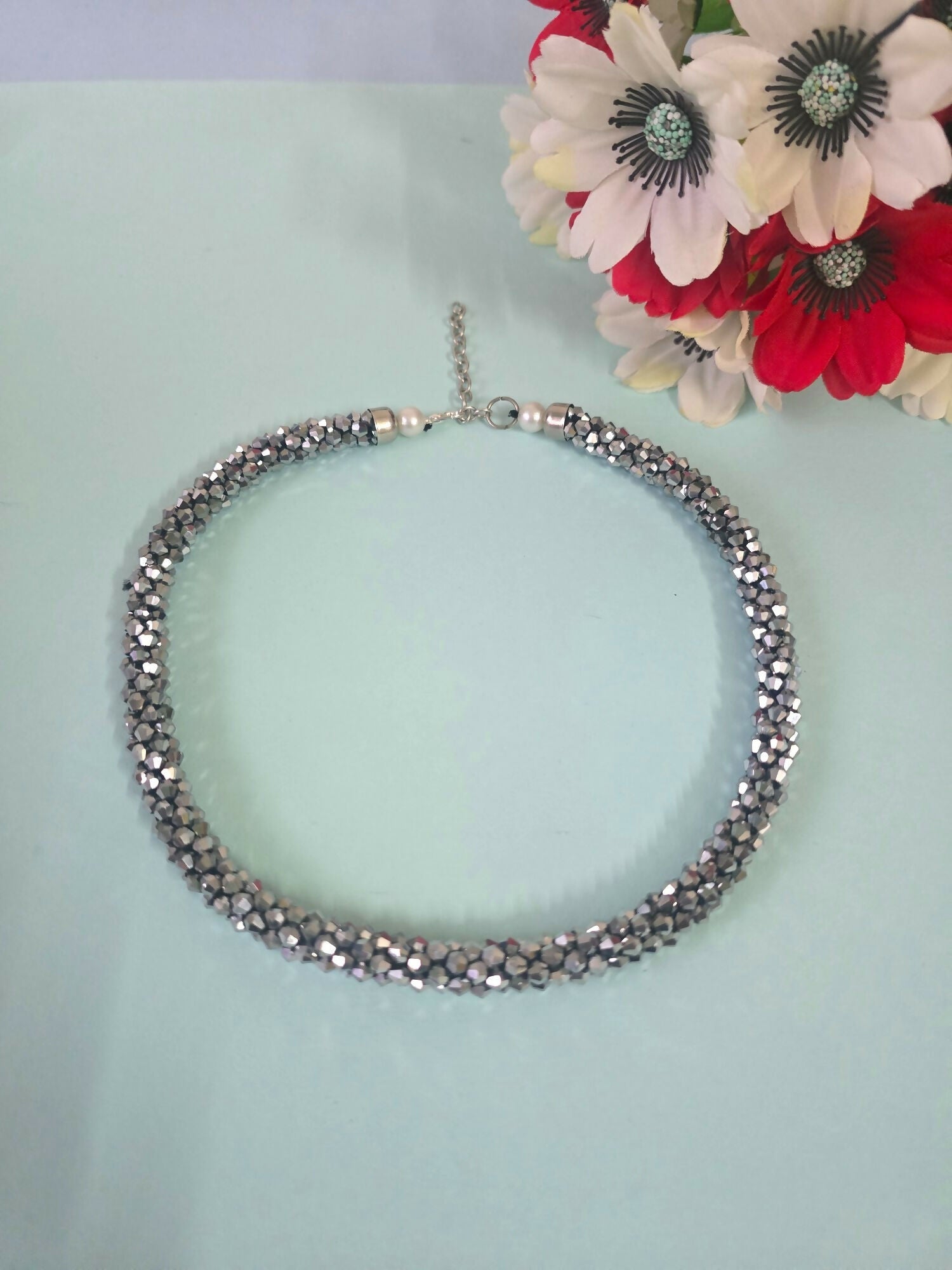 Inhanns Noor-E-Jalwa – Handmade Crystal Bead Necklace -Adjustable - Titanium - Distacart