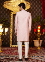 Thumbnail for Raivat Ethnic Mens Art Silk Thread Work Indo Western In Onion Pink Colour - Dista