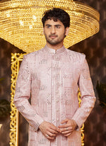Thumbnail for Raivat Ethnic Mens Art Silk Thread Work Indo Western In Onion Pink Colour - Dista