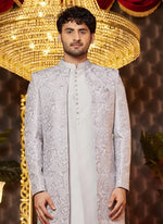Thumbnail for Raivat Ethnic Mens Art Silk Thread Work Indo Western In Grey Colour - Dista