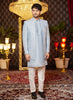 Raivat Ethnic Mens Art Silk Thread Work Indo Western In Grey Blue Colour - Dista