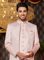 Thumbnail for Raivat Ethnic Mens Art Silk Thread Work Indo Western In Onion Pink Colour - Dista