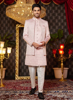 Thumbnail for Raivat Ethnic Mens Art Silk Thread Work Indo Western In Onion Pink Colour - Dista