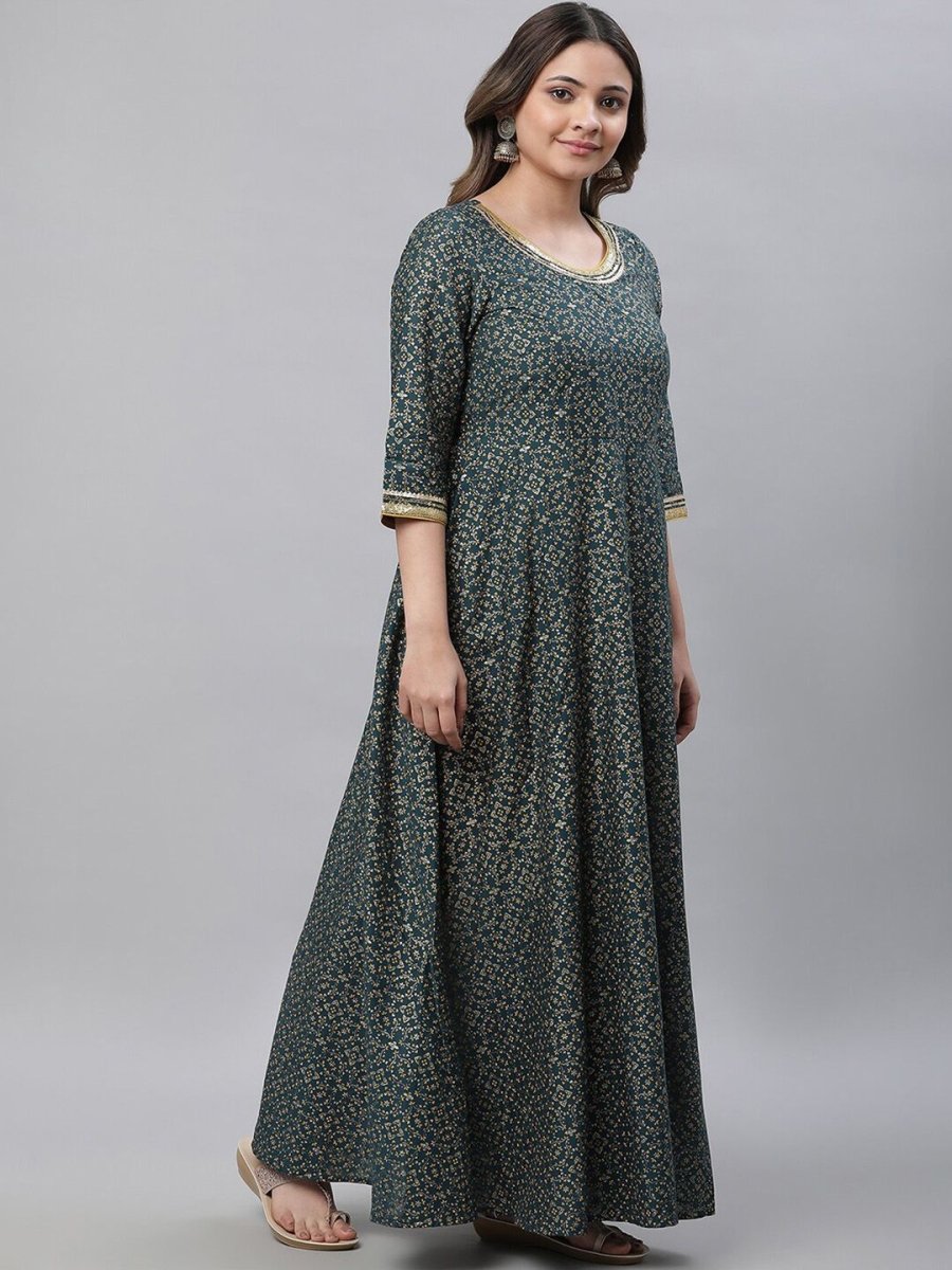 AURELIA Floral Printed Pure Cotton A-Line Ethnic Dress