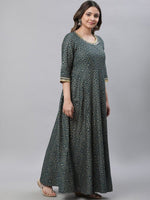Thumbnail for AURELIA Floral Printed Pure Cotton A-Line Ethnic Dress