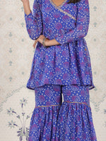 Thumbnail for Ode by House of Pataudi Bandhani Printed Angrakha Gotta Patti Kurti with Sharara - Distacart