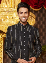 Thumbnail for Raivat Ethnic Mens Art Silk Thread Work Indo Western In Black Colour - Dista