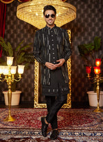 Thumbnail for Raivat Ethnic Mens Art Silk Thread Work Indo Western In Black Colour - Dista