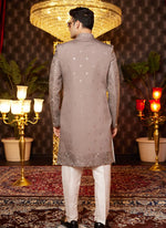 Thumbnail for Raivat Ethnic Mens Art Silk Thread Work Indo Western In Brown Colour - Dista