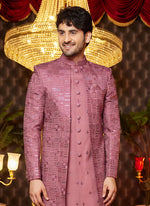 Thumbnail for Raivat Ethnic Mens Art Silk Thread Work Indo Western In Onion Pink Colour - Dista