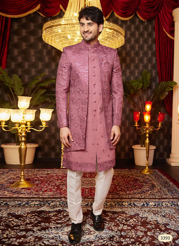 Raivat Ethnic Mens Art Silk Thread Work Indo Western In Onion Pink Colour - Dista