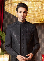 Thumbnail for Raivat Ethnic Mens Art Silk Thread Work Indo Western In Black Colour - Dista