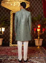 Thumbnail for Raivat Ethnic Mens Art Silk Thread Work Indo Western In Green Colour - Dista