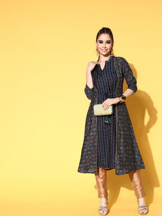 All About You Women Printed Bold Decorations Layered A-Line Kurta - Distacart