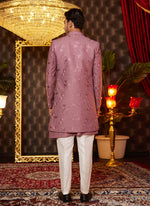 Thumbnail for Raivat Ethnic Mens Art Silk Thread Work Indo Western In Dusty Pink Colour - Dista