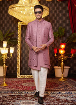 Thumbnail for Raivat Ethnic Mens Art Silk Thread Work Indo Western In Dusty Pink Colour - Dista